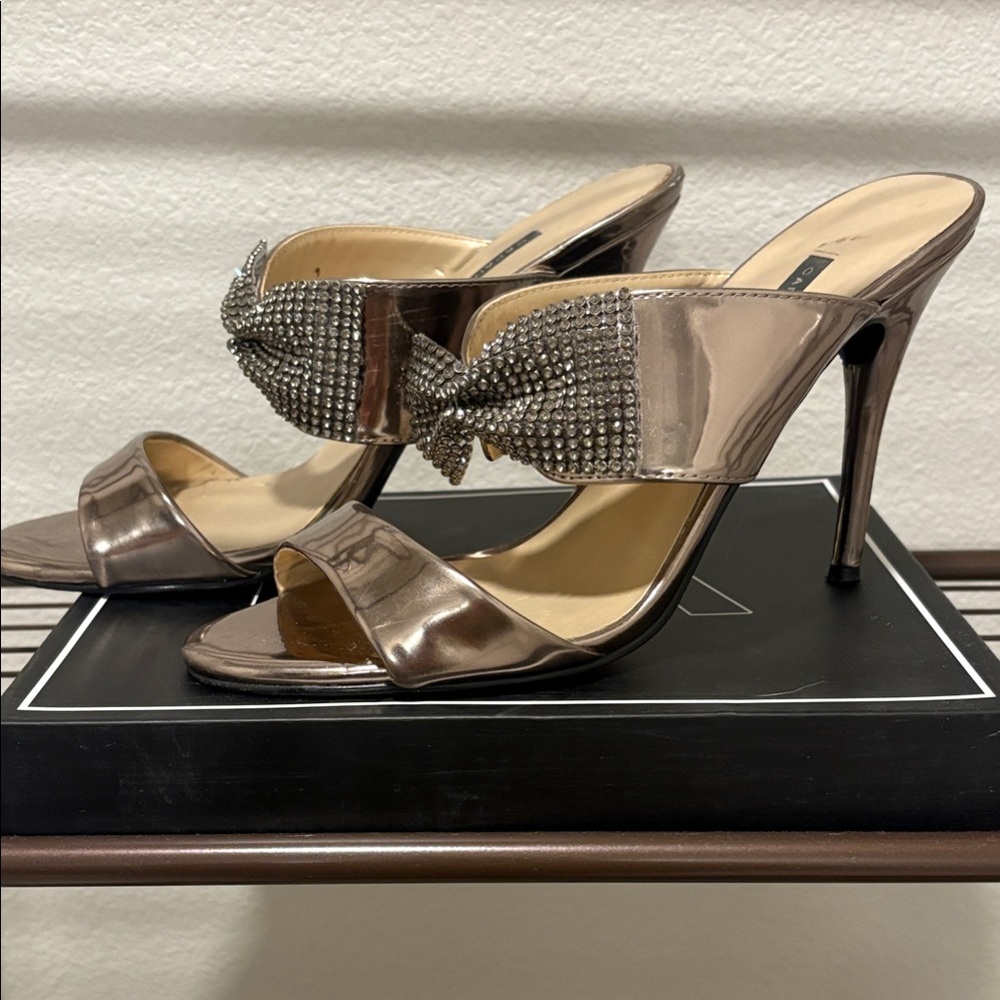 Caparros Metallic Heels with Rhinestone Bow - Picture 3 of 3